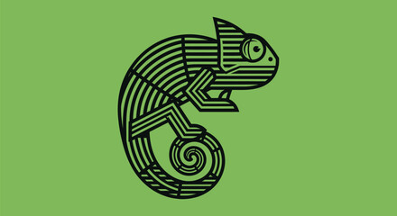 Stylized chameleon illustration with intricate line patterns. © Alienmarsh