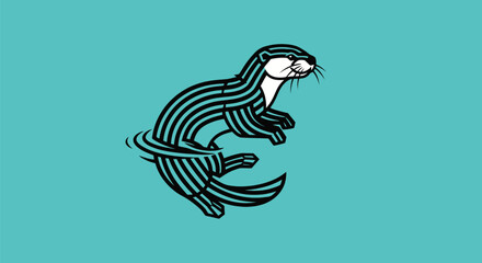 Stylized Otter Swimming in Water with Striped Pattern.