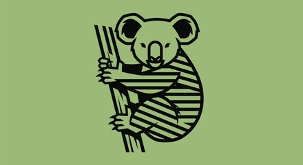 Stylized koala illustration climbing a tree branch.