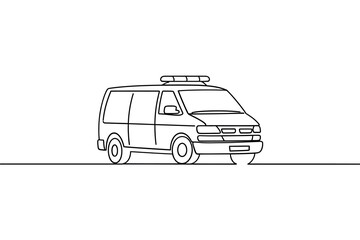 Simple line drawing of a police van with emergency lights