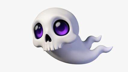 Obraz premium 3D cute cartoon ghost with cute eyes against white background.ai 