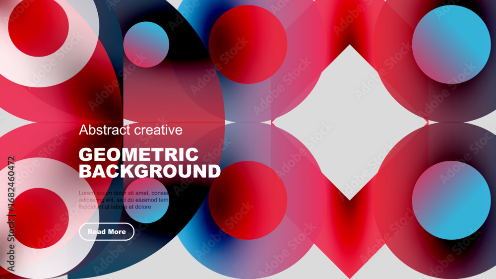 Poster abstract geometric composition. vibrant colors blend, creating dynamic visual experience. shapes ove