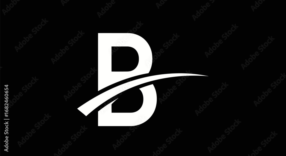 Poster Stylish Letter B Logo Design with Dynamic Swoosh Element.