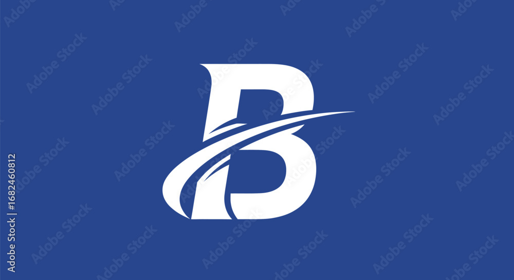 Poster stylized letter b logo design with a dynamic swoosh element.