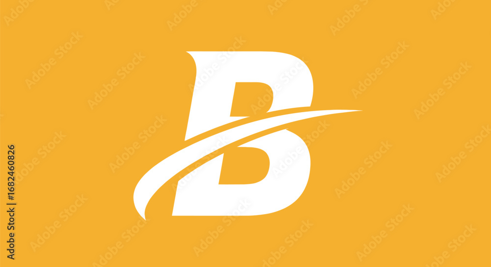 Poster Stylized white letter B with a dynamic swoosh representing branding and identity.