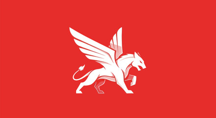 Majestic White Griffin Mythical Creature with Powerful Wings.