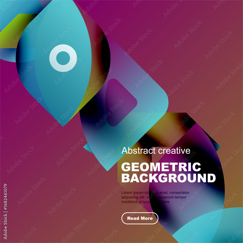 Poster vibrant abstract shapes overlap, creating dynamic colorful background. modern design features gradie