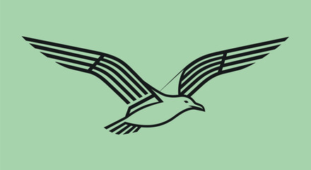 Stylized seagull in flight with striped wings.