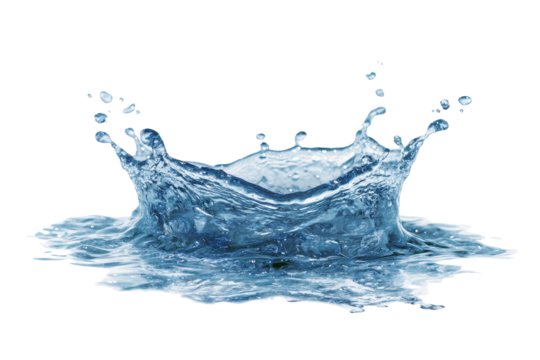 A dynamic water splash, centered, isolated