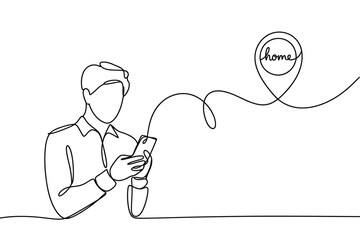 Man using smartphone for navigation with location pin