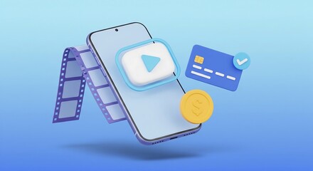 Online movie streaming service on smartphone with payment options for digital entertainment content consumption