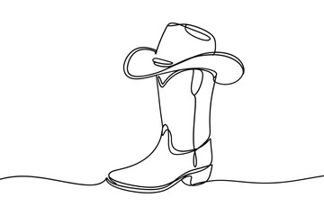 Minimalist cowboy boot and hat line drawing