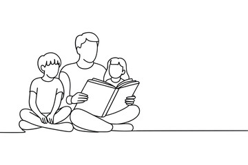 Father reading a book to his children