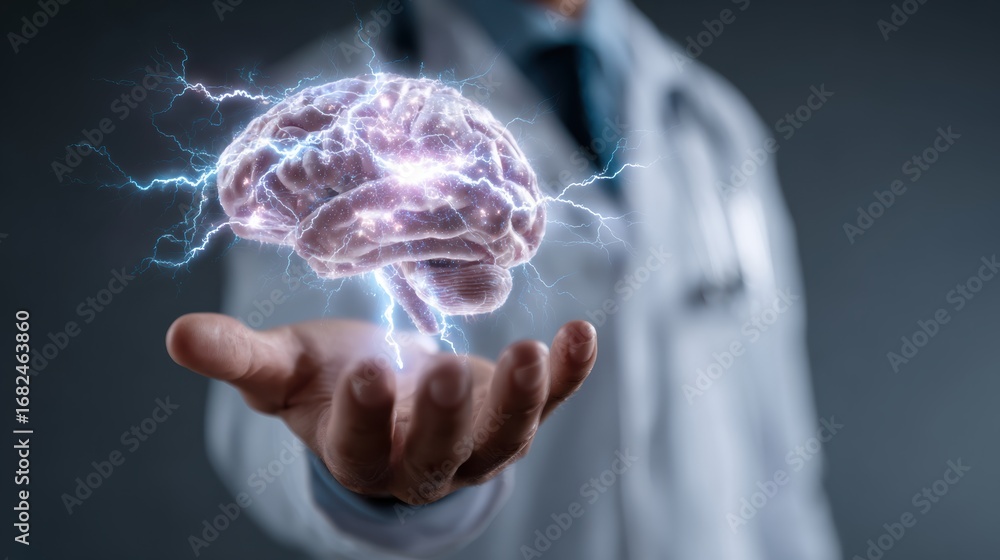 Poster a futuristic representation of brain activity showcasing innovation and cognitive science in a digit