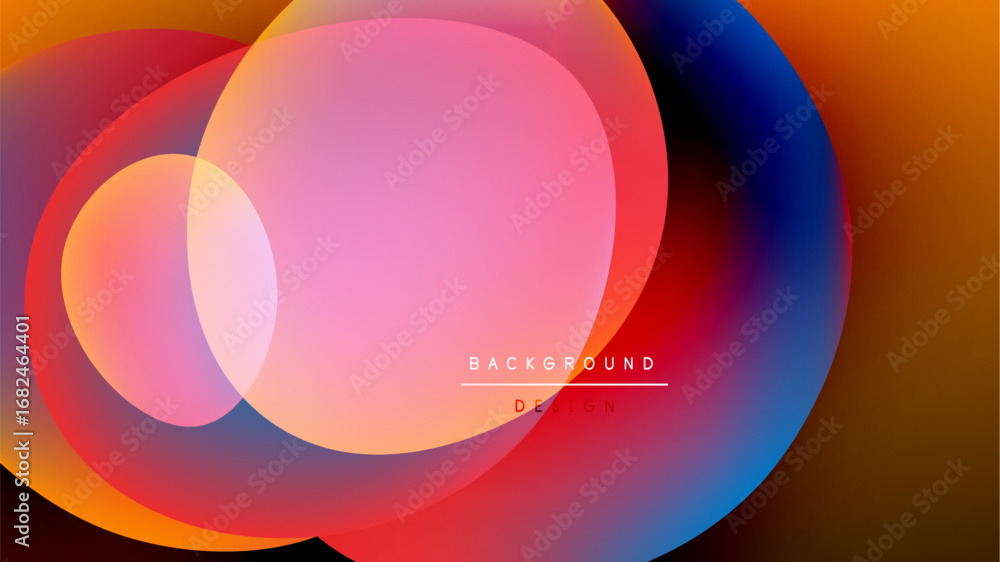 Poster abstract colorful overlapping circles. gradient hues blend, creating vibrant visual effect. modern d