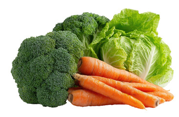 Fresh broccoli, carrots, and leafy green vegetables