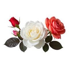 Three roses isolated on transparent background