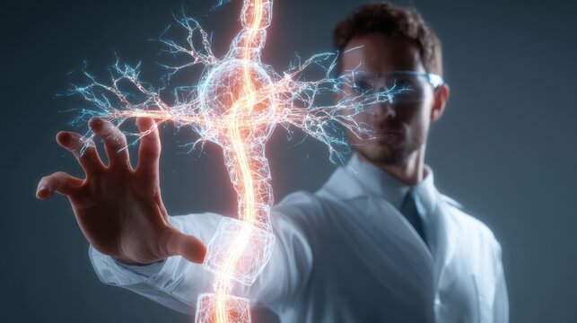 A scientist using advanced technology to visualize neural connections in a futuristic laboratory setting.