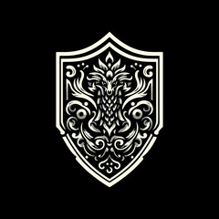 Intricate floral shield emblem design for branding and logos.
