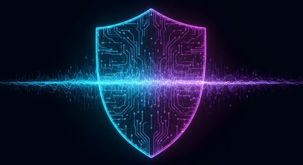 cyber security shield protects data waves with circuit board technology security protection innovation concept