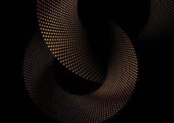 Shiny golden halftones dotted particles abstract sparkling circles background. Geometric retro vector design