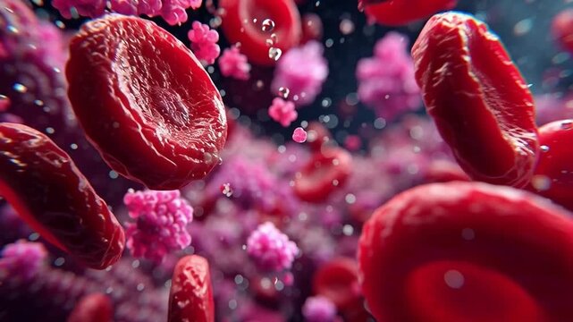Red Blood Cells with Virus Particles