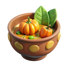 3d autumn pumpkin soup bowl isolated on transparent background