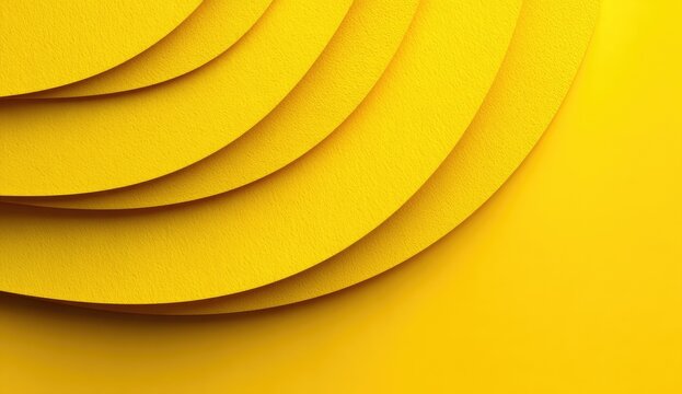 Concentric, layered yellow shapes create a dynamic visual effect.