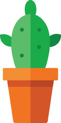 Stylized vector illustration of a small cactus in a terracotta pot isolated transparent background