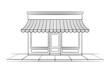 Simple sketch of a storefront with awning and sidewalk