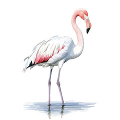 Obraz premium Elegant Flamingo Standing in Shallow Water with Reflected Ripples