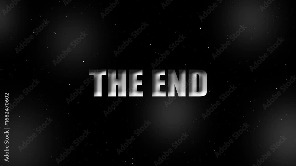 Poster the end text overlay on dark starry space background words message