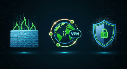 Cybersecurity network protection vpn firewall and data encryption for online privacy and security solutions