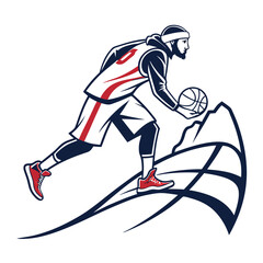 Fototapeta premium Basketball player dribbling ball on abstract court sport