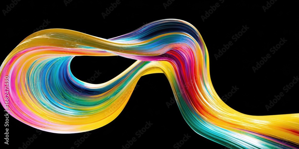 Aufkleber a vibrant, flowing ribbon of multicolored lines creates a dynamic abstract design against a stark bl