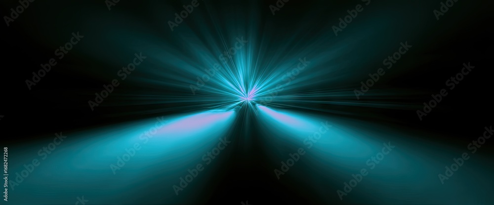 Poster a vibrant teal light radiates outward from a central point against a dark backdrop, creating a power