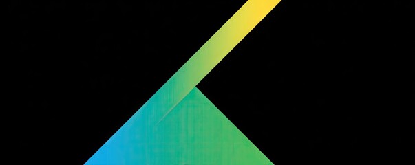 A vibrant, abstract design features a striking triangle shape formed by intersecting gradient color lines against a bold black background.