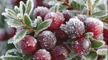 Frozen cranberries on the vine