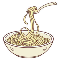 Creamy pasta twirls lifted by a spoon from a light bowl noodles food