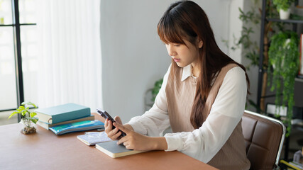 Asian student woman online learning from home