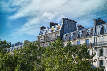 Paris, beautiful buildings, view from the coulee verte Rene-dumont in the 12th district, footpath

