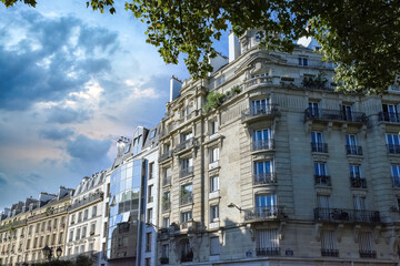 Paris, beautiful buildings, view from the coulee verte Rene-dumont in the 12th district, footpath
