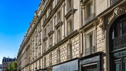 Paris, beautiful buildings, view from the coulee verte Rene-dumont in the 12th district, footpath

