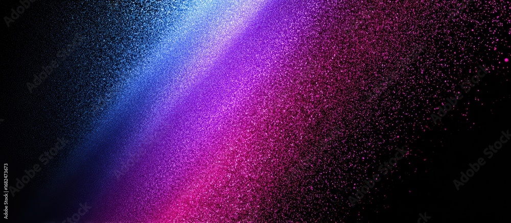 Poster vibrant, diagonal gradient of colorful particles against a dark background, creating a dynamic and e
