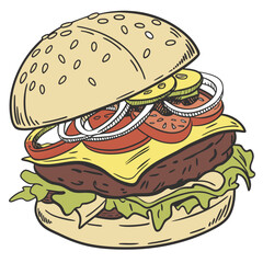 Delicious burger with fresh ingredients hamburger food