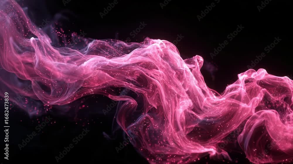 Poster swirling pink smoke dances through a dark background, creating captivating forms and textures. the e