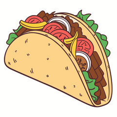 Delicious taco with fresh ingredients and yellow tortilla food mexican food