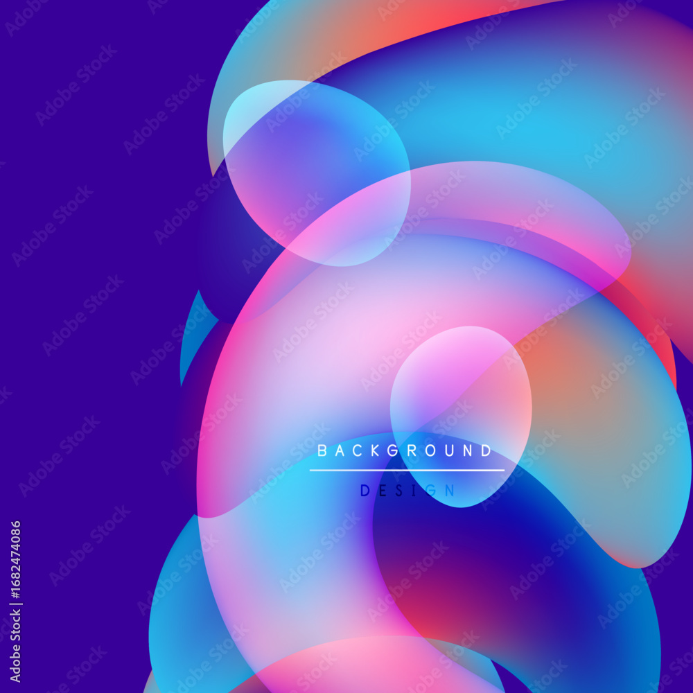 Poster abstract colorful shapes overlap, creating vibrant gradients. background features blues, pinks, oran