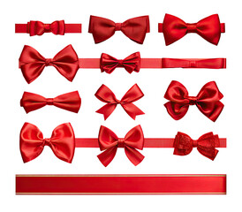 Red satin bows and ribbons, various styles