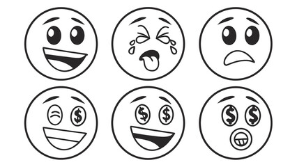 Expressive doodle faces with dollar signs and tears emoji doodles